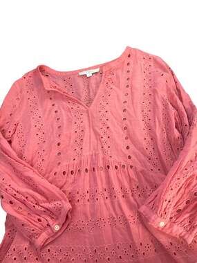 LOFT Coral Pink Eyelet V-Neck Blouse Size S